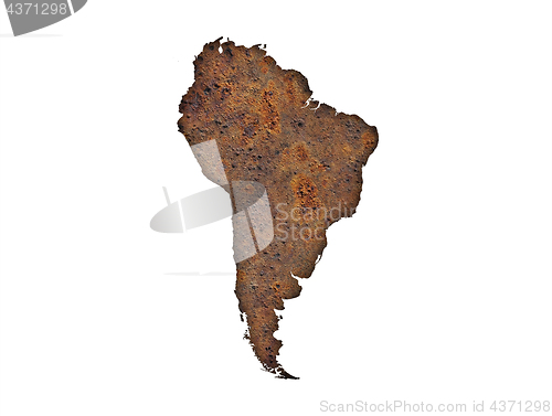 Image of Map of South America on rusty metal