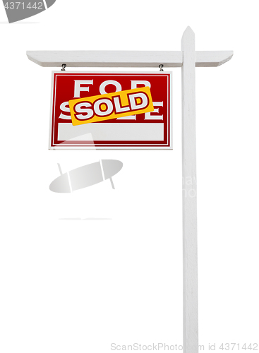 Image of Left Facing Sold For Sale Real Estate Sign Isolated on a White B