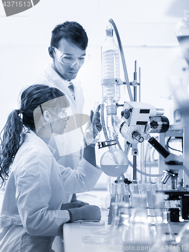 Image of Young chemists researching in life science laboratory.