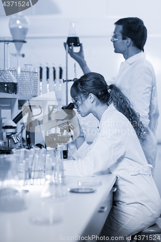 Image of Health care professionals microscoping in scientific laboratory.