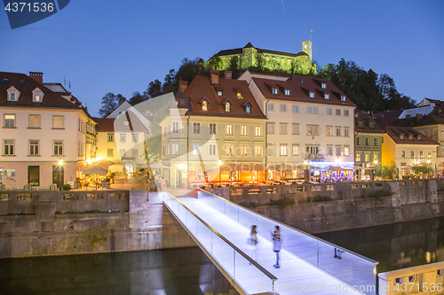 Image of Evening panorama of riverfront of Ljubljana, Slovenia.