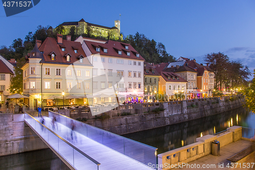 Image of Evening panorama of riverfront of Ljubljana, Slovenia.