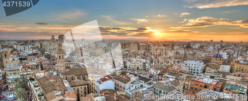 Image of Sunset Over Historic Center of Valencia, Spain.