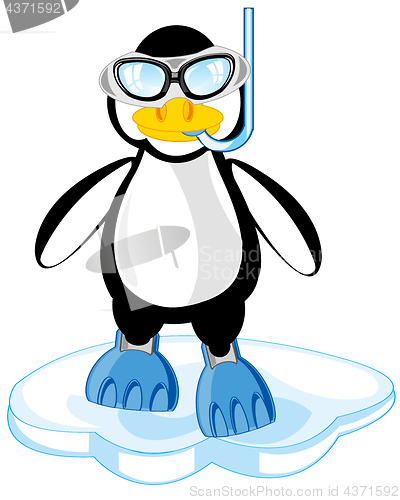Image of Cartoon of the penguin in mask and flipper