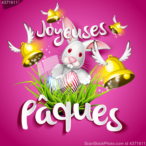 Image of Joyeuses Paques, oeufs, cloches et lapin