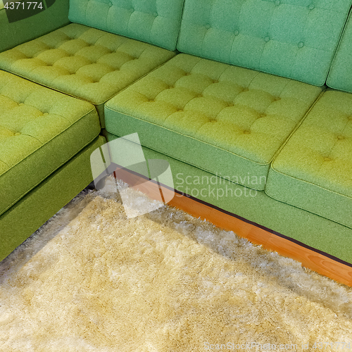 Image of Green corner sofa on fluffy rug