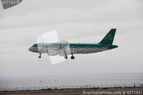 Image of ARECIFE, SPAIN - APRIL, 15 2017: AirBus A320 of Aer Lingus ready