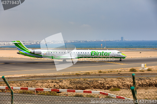 Image of ARECIFE, SPAIN - APRIL, 16 2017: Canadair CRJ-1000 of Binter wit