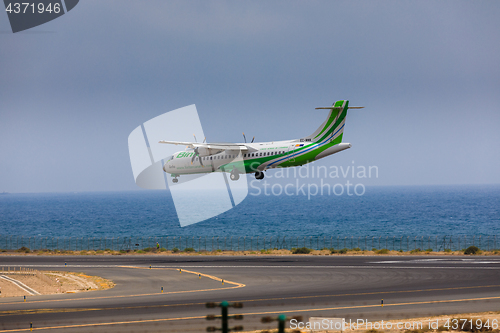 Image of ARECIFE, SPAIN - APRIL, 16 2017: ATR 72 of Binter with the regis