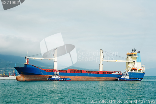 Image of Modern transport ship on water