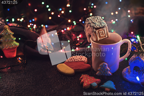 Image of Christmas cookies and cup of tea