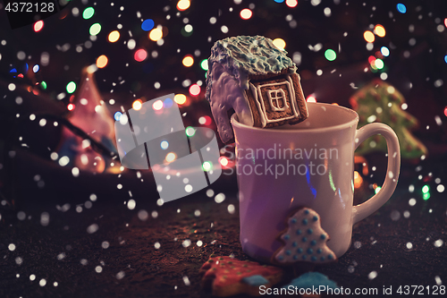 Image of Christmas cookies and cup of tea