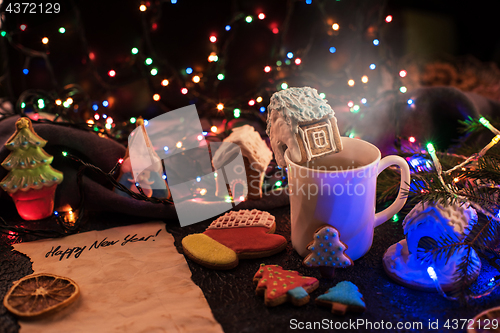 Image of Christmas cookies and cup of tea