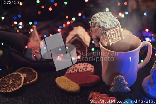 Image of Christmas cookies and cup of tea