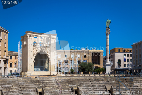 Image of LECCE, ITALY - August 23, 2017: tourists visiting Piazza Santo O