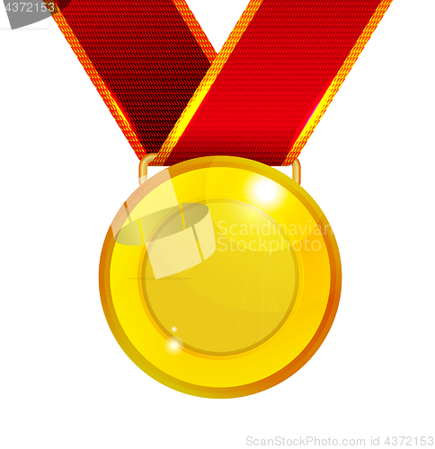 Image of Golden medal with red ribbon