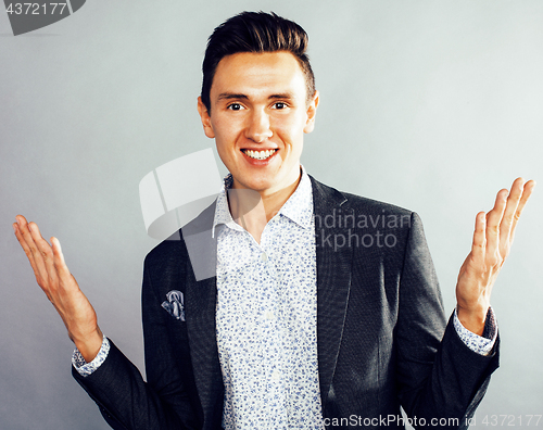 Image of young pretty businessman posing emotional on white background, lifestyle people concept
