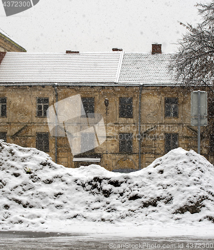 Image of Dirty snow heap in the city