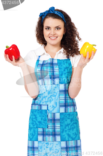 Image of Young housewife on white