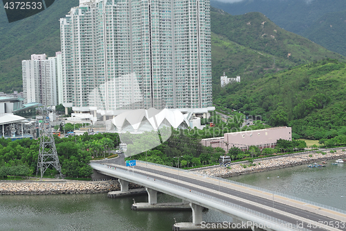 Image of downtown city and traffic bridge