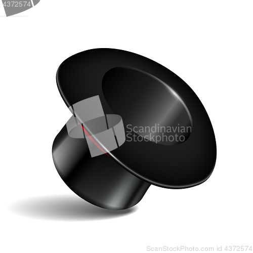 Image of Black cylinder hat with red ribbon