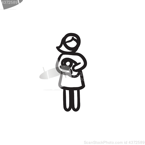 Image of Woman holding baby sketch icon.