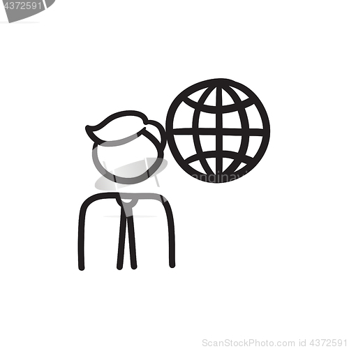 Image of Man with globe sketch icon.