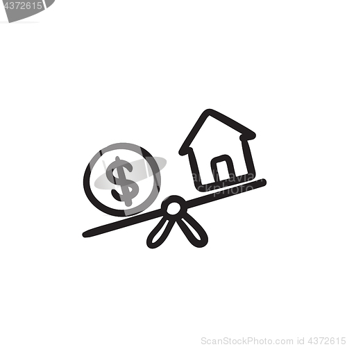 Image of House and dollar symbol on scales sketch icon.