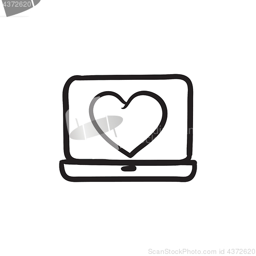 Image of Laptop with heart symbol on screen sketch icon.