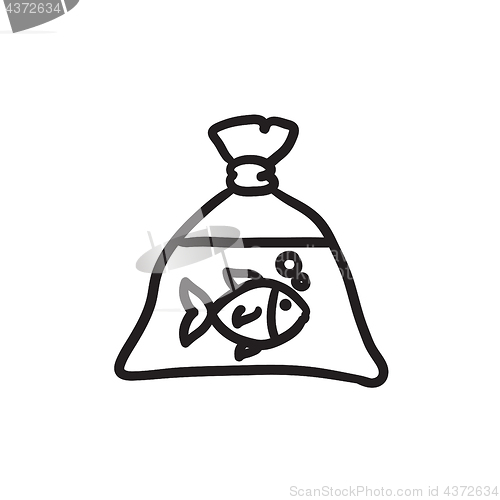 Image of Fish in plastic bag sketch icon.