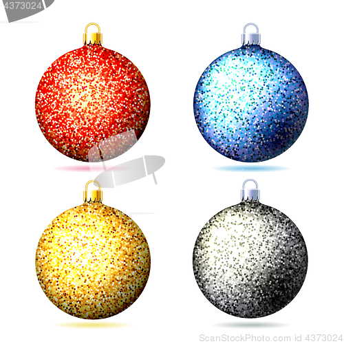 Image of Set of colored sparkling glitter Christmas balls .