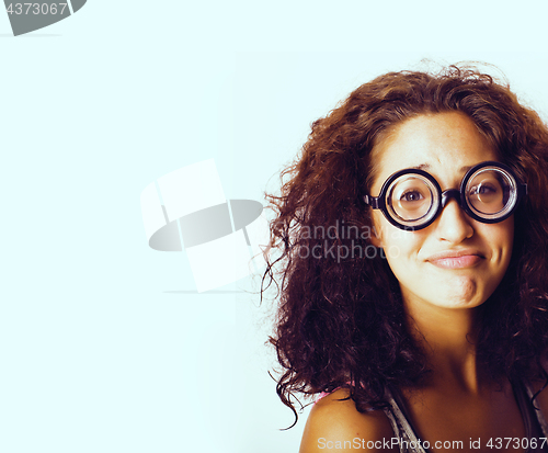 Image of teenage bookworm concept, cute young woman in glasses, lifestyle people concept