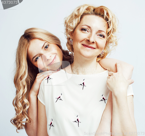 Image of mother with daughter together posing happy smiling isolated on w