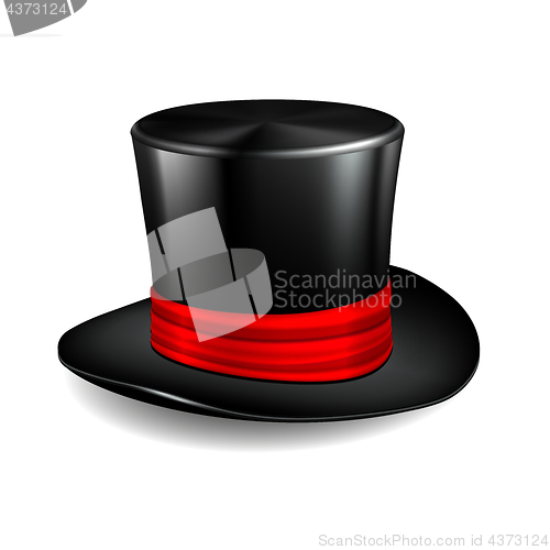 Image of Black cylinder hat with red ribbon