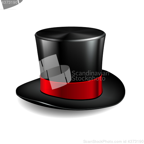Image of Black cylinder hat with red ribbon