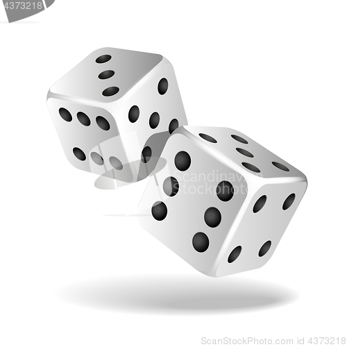 Image of Two white falling dice isolated on white
