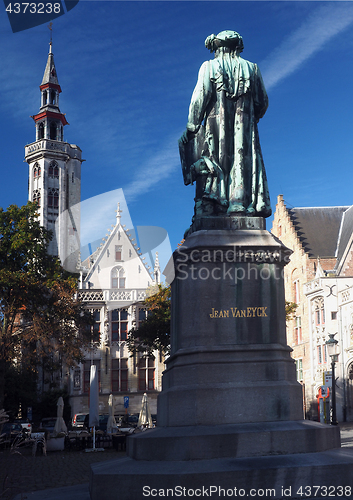 Image of statue Jean Van Eyck Square Bruges Belgium