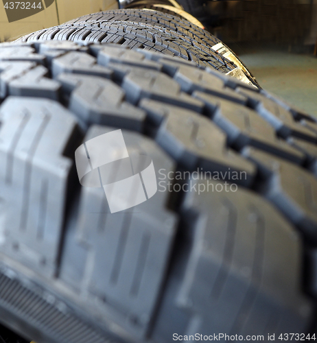 Image of vehicle tires treads with selective focus