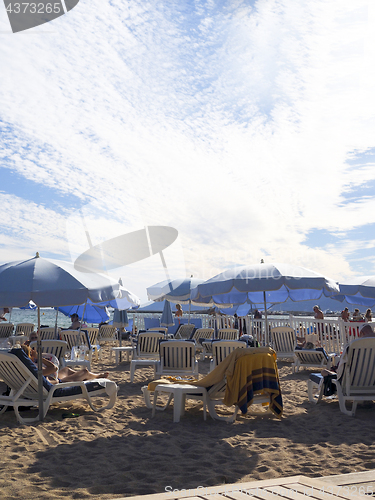 Image of editorial tourists at beach Cannes, France