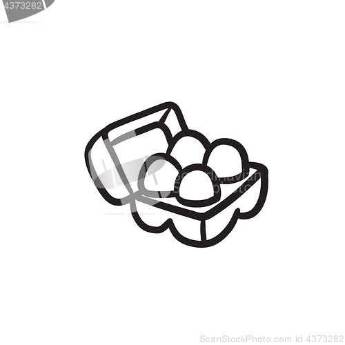 Image of Eggs in carton package sketch icon.