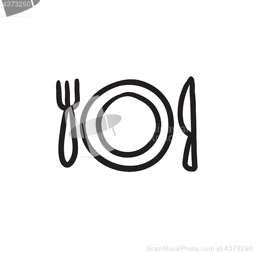 Image of Plate with cutlery sketch icon.