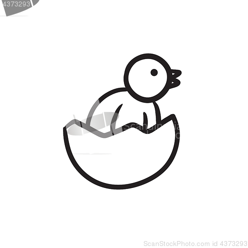 Image of Chick peeking out of egg shell sketch icon.