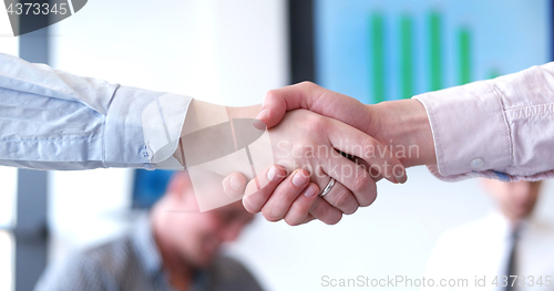 Image of cloasing the deal in modern office interior