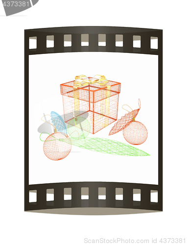 Image of colorful gift box concept. 3d illustration. The film strip.