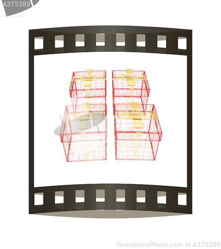 Image of colorful gift box concept. 3d illustration. The film strip.