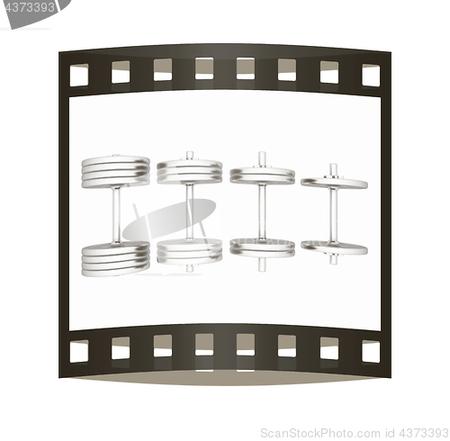 Image of dumbbells. 3d illustration. The film strip.