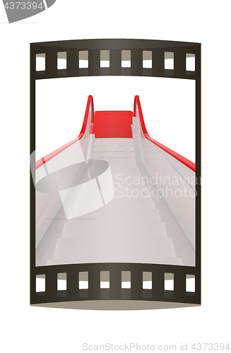 Image of Single escalator. 3d illustration. The film strip.