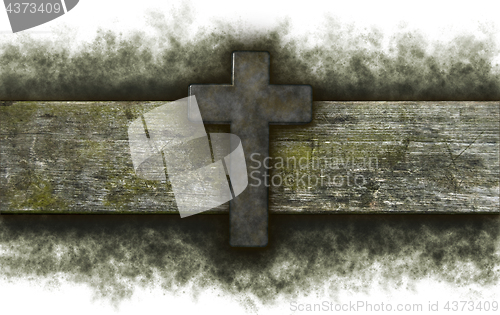 Image of christian cross on old wooden plank