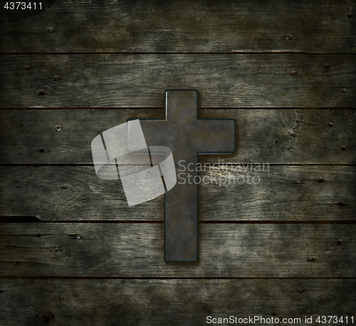 Image of christian cross on old wooden plank