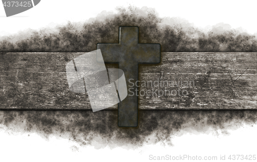 Image of christian cross on old wooden plank